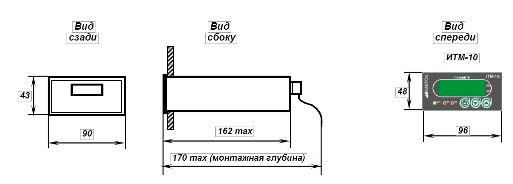 Схема габаритных размеров индикатора ИТМ-10