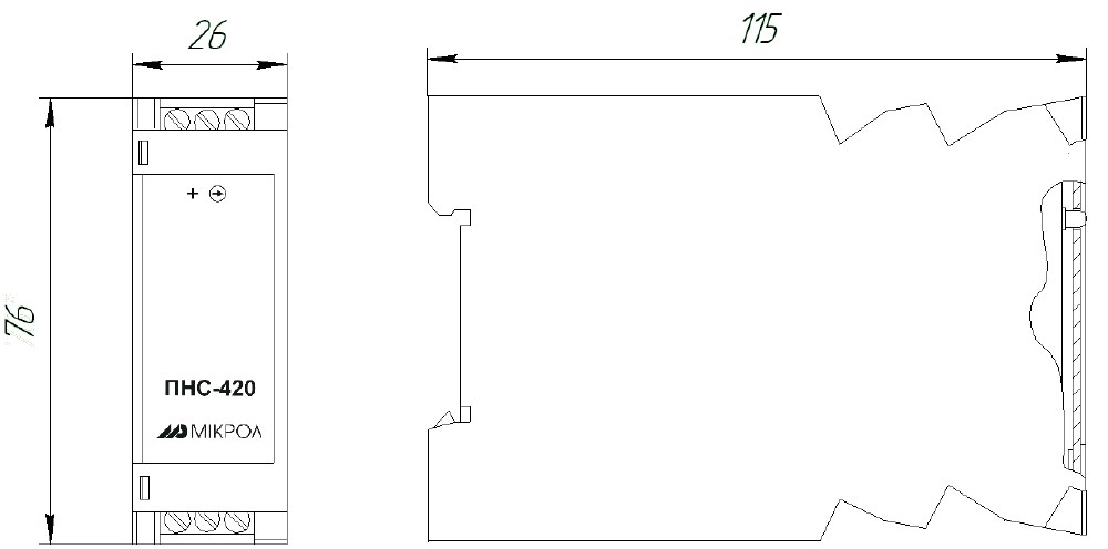 Схема габаритных размеров преобразователя ПНС-420