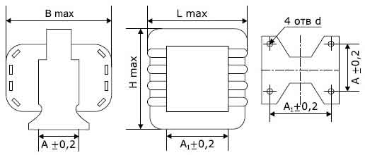 Схема габаритов трансформатора